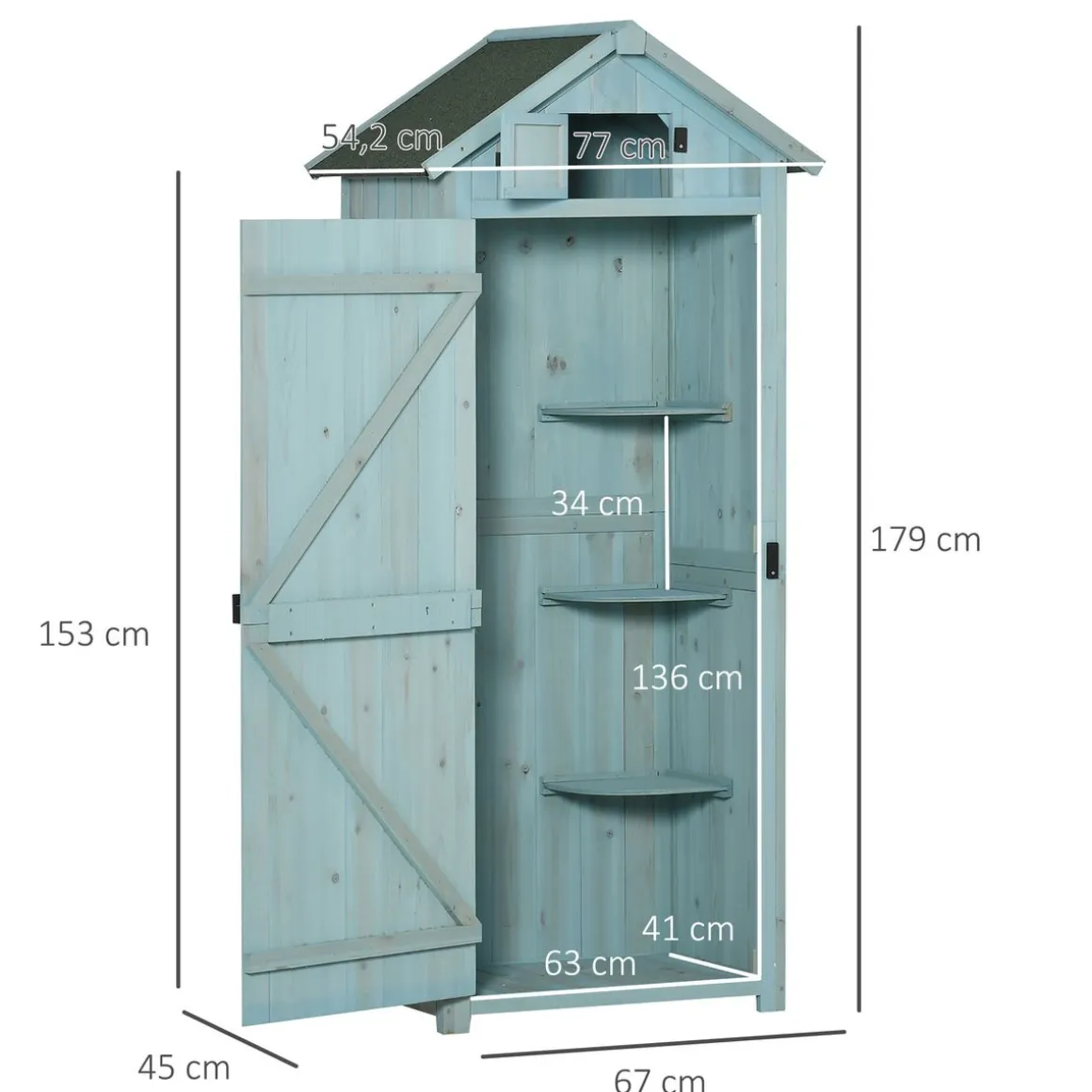 Cobertizo de almacenaje Outsunny 3 estantes + 2 puertas 179x77x54,2 cm