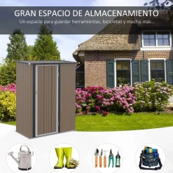 Cobertizo de jardín Canadá Outsunny puerta con pestillo + techo inclinado marrón 177-189x142x84 cm