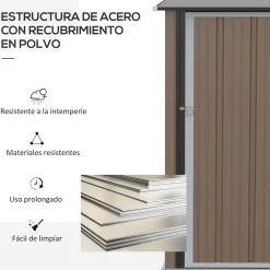 Cobertizo de jardín Canadá Outsunny puerta con pestillo + techo inclinado marrón 177-189x142x84 cm