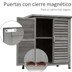 Cobertizo de jardín Jack Outsunny 2 puertas + 2 estantes interiores gris 96,5x87x46,5 cm