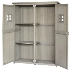 Cobertizo de jardín Outsunny doble puerta madera gris 164x127,5x50 cm