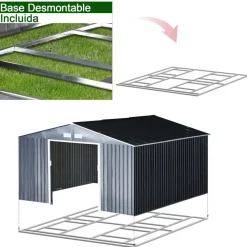 Cobertizo de jardín Outsunny puertas correderas gris 200x340x386 cm