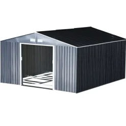 Cobertizo de jardín Outsunny puertas correderas gris 200x340x386 cm