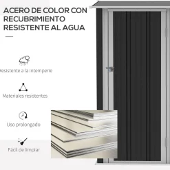 Cobertizo de jardín Salamanca Outsunny puerta con pestillo + techo inclinado negro 177-189x142x84 cm