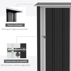Cobertizo de jardín Salamanca Outsunny puerta con pestillo + techo inclinado negro 177-189x142x84 cm