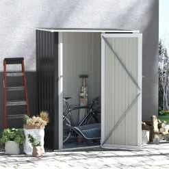 Cobertizo de jardín Salamanca Outsunny puerta con pestillo + techo inclinado negro 177-189x142x84 cm