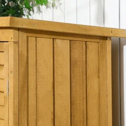 Cobertizo de jardín Wood Outsunny 2 puertas + 3 estantes interiores natural 160x87x46,5 cm