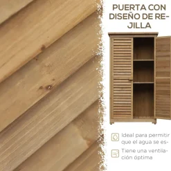 Cobertizo de jardín Wood Outsunny 2 puertas + 3 estantes interiores natural 160x87x46,5 cm
