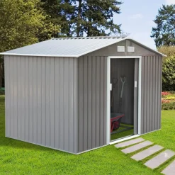 Cobertizo Outsunny con base + 4 rejillas gris 192x277x195 cm