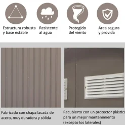 Cobertizo Outsunny con base + 4 rejillas gris 192x277x195 cm