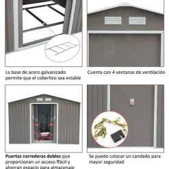 Cobertizo Outsunny con base + 4 rejillas gris 192x277x195 cm