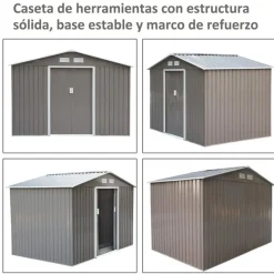 Cobertizo Outsunny con base + 4 rejillas gris 192x277x195 cm
