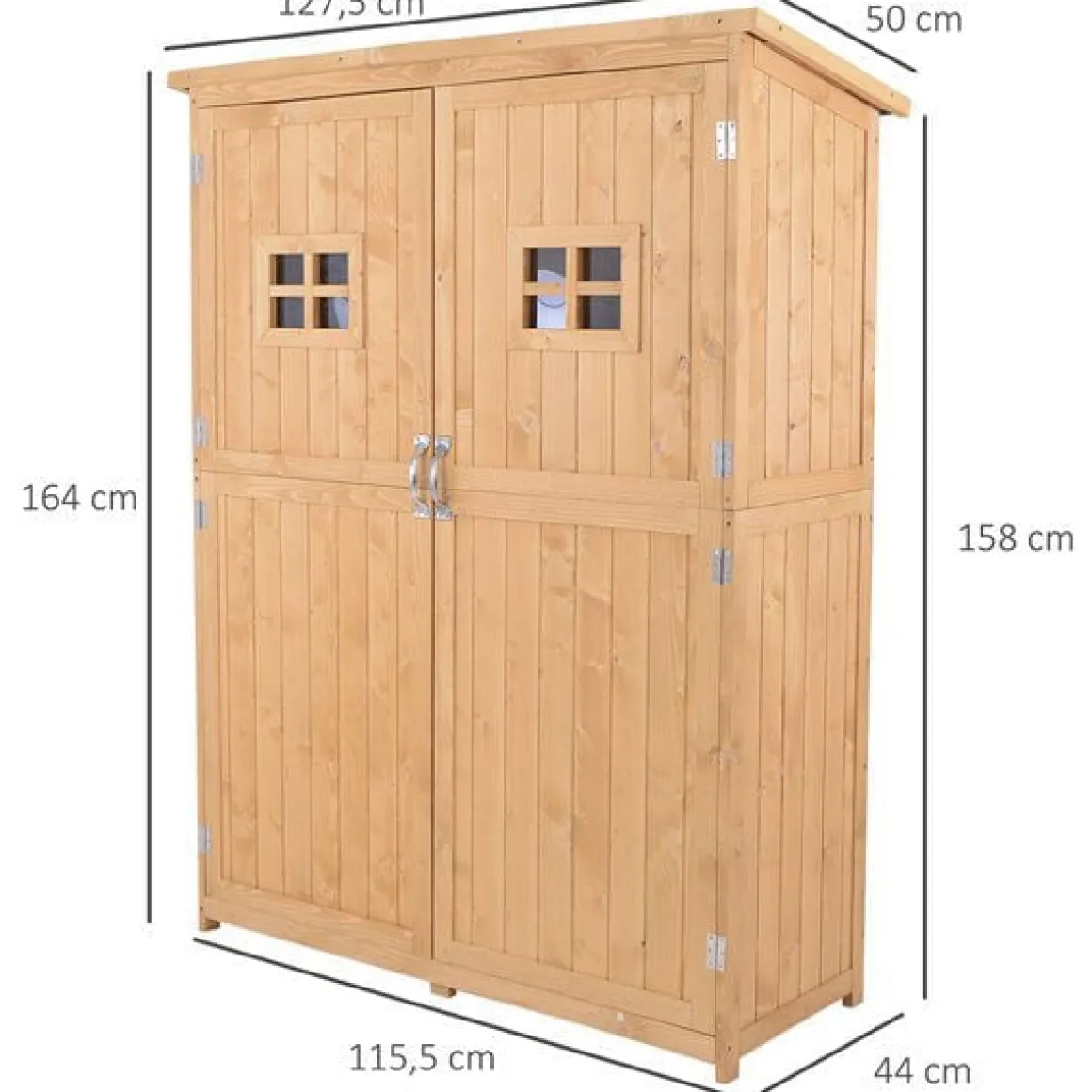 Cobertizo Outsunny doble puerta con techo asfático natural 164x127,5x50 cm
