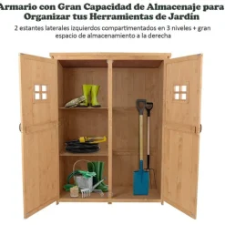 Cobertizo Outsunny doble puerta con techo asfático natural 164x127,5x50 cm