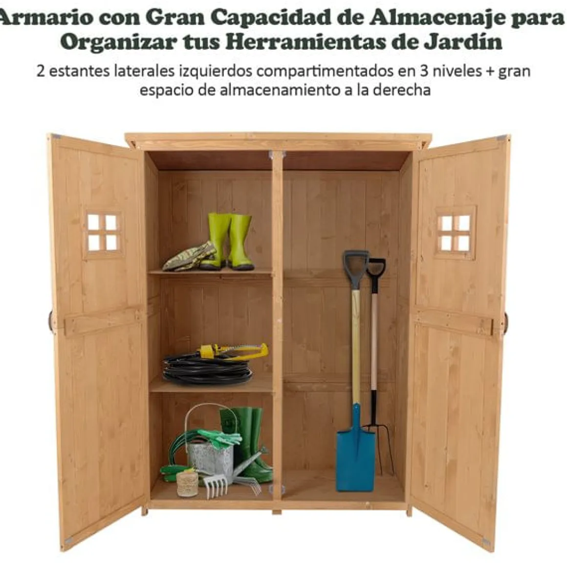 Cobertizo Outsunny doble puerta con techo asfático natural 164x127,5x50 cm