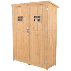 Cobertizo Outsunny doble puerta con techo asfático natural 164x127,5x50 cm