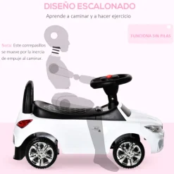 Coche correpasillos Homcom con música y bocina +18M blanco 36x28x63,5 cm