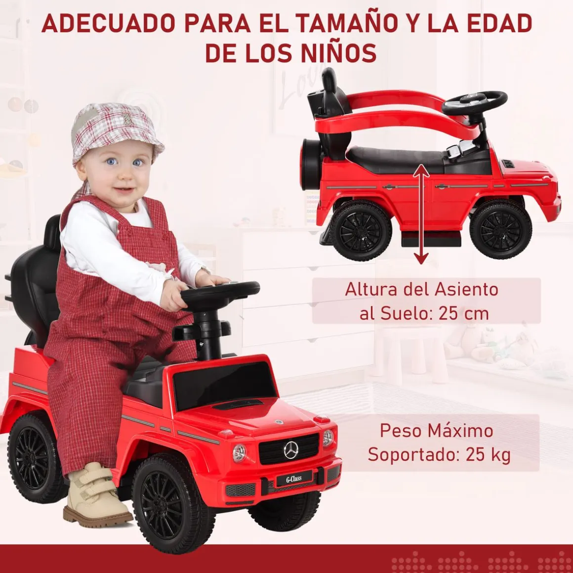 Coche correpasillos Mercedes G350 Homcom 3 en 1 +3A 95X85,5X40 cm