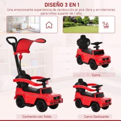 Coche correpasillos Mercedes G350 Homcom 3 en 1 +3A 95X85,5X40 cm