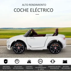 Coche eléctrico 2 modos de control con música +3 años 108x60x43 cm blanco
