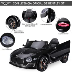 Coche eléctrico Bentley GT Homcom con luz y sonido +3A negro 43x60x108 cm