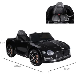 Coche eléctrico Bentley GT Homcom con luz y sonido +3A negro 43x60x108 cm