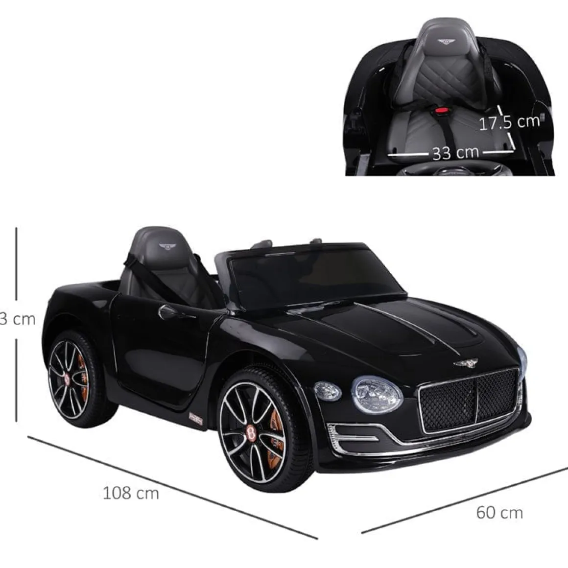 Coche eléctrico Bentley GT Homcom con luz y sonido +3A negro 43x60x108 cm
