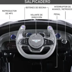 Coche eléctrico Bentley GT Homcom con luz y sonido +3A negro 43x60x108 cm