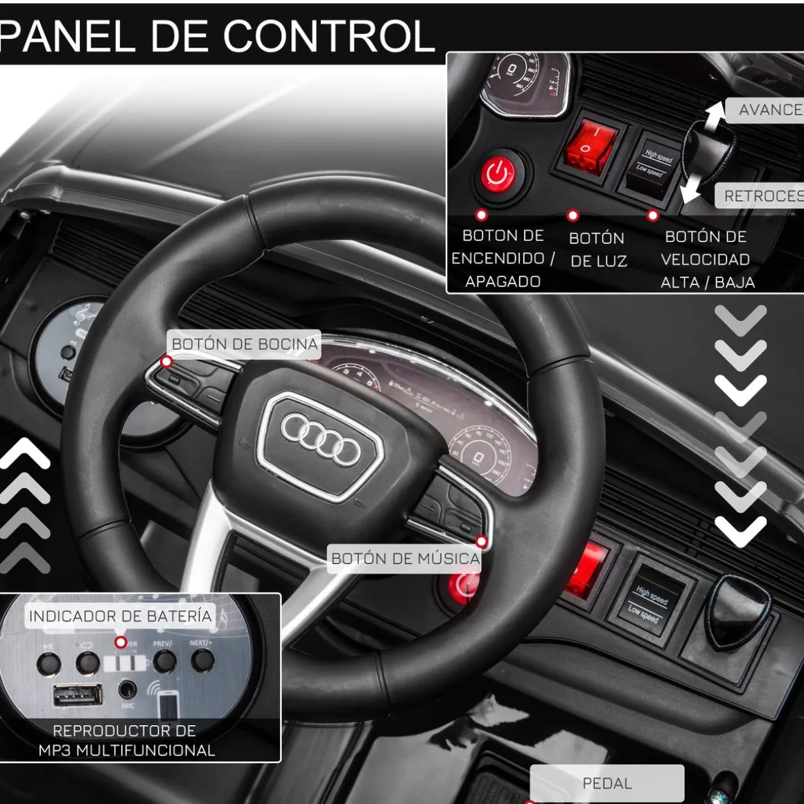 Coche eléctrico infantil Audi RS Q8 Homcom con mando a distancia negro 51x101x62 cm