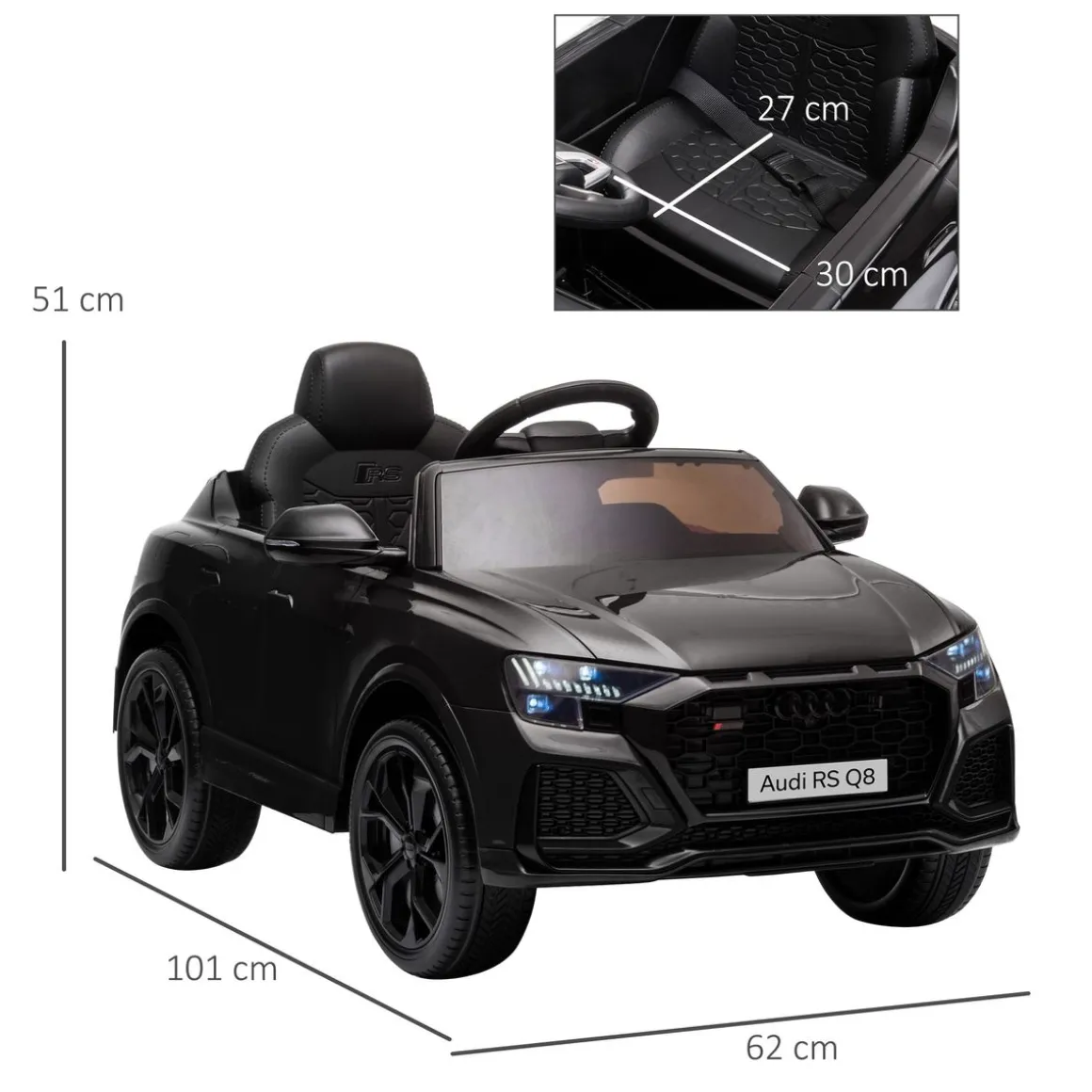 Coche eléctrico infantil Audi RS Q8 Homcom con mando a distancia negro 51x101x62 cm