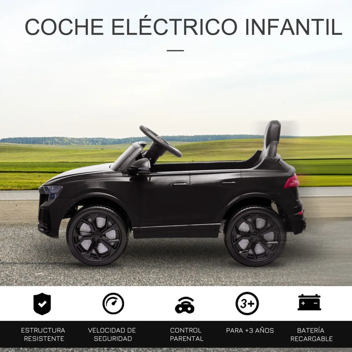 Coche eléctrico infantil Audi RS Q8 Homcom con mando a distancia negro 51x101x62 cm