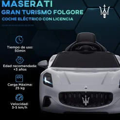 Coche eléctrico infantil Maserati Gran Turismo Folgore Aiyaplay luces LED + bocina + música 43x59x98 cm