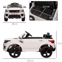 Coche eléctrico infantil Premium Homcom control remoto + bluetooth + luces led blanco 52x68x110 cm