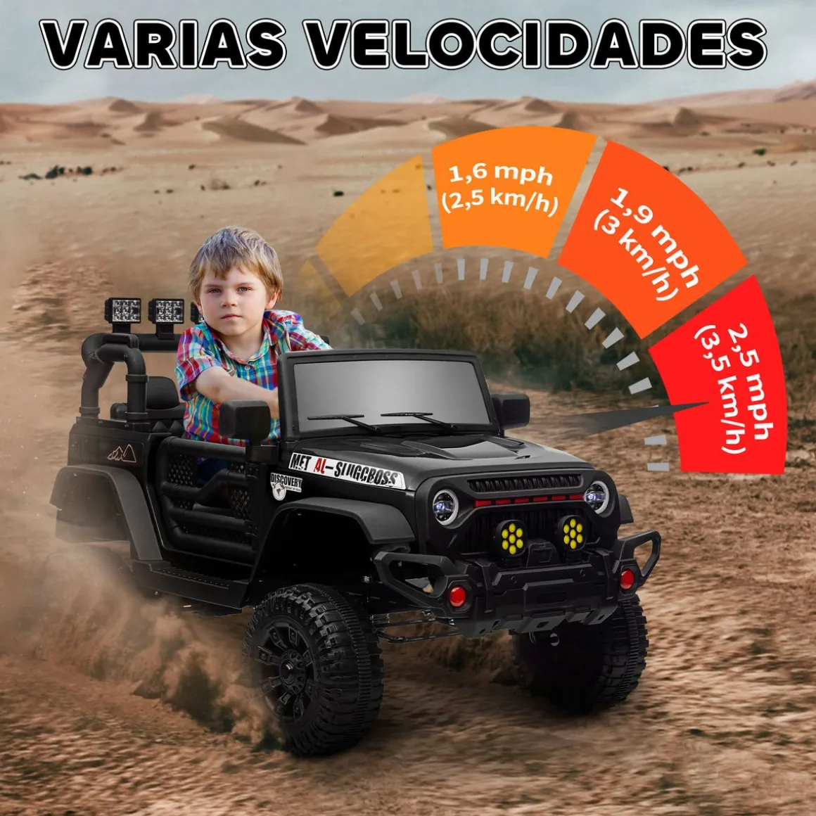 Coche eléctrico infantil Safari Aiyaplay 12V +3A + control remoto negro 65x63x100 cm