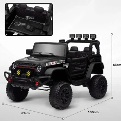 Coche eléctrico infantil Safari Aiyaplay 12V +3A + control remoto negro 65x63x100 cm