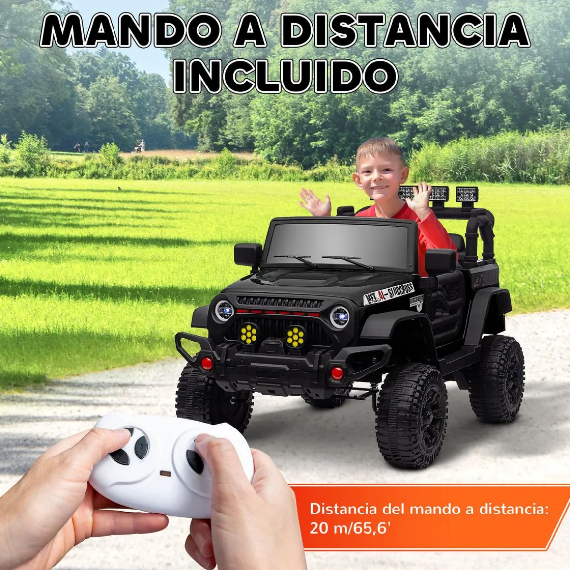 Coche eléctrico infantil Safari Aiyaplay 12V +3A + control remoto negro 65x63x100 cm