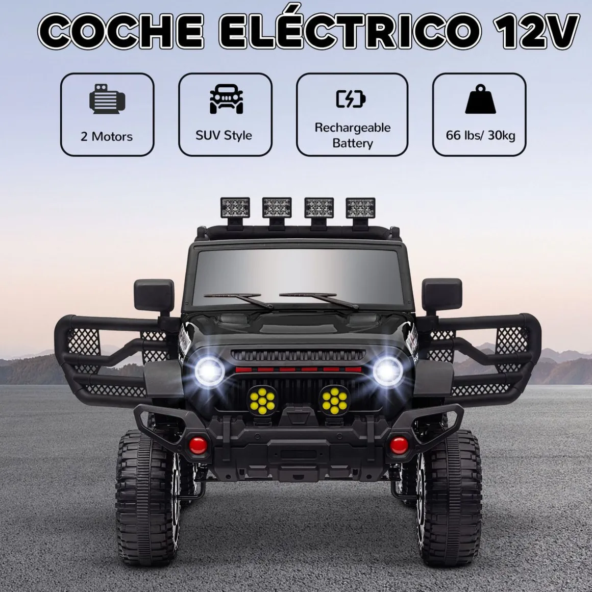Coche eléctrico infantil Safari Aiyaplay 12V +3A + control remoto negro 65x63x100 cm