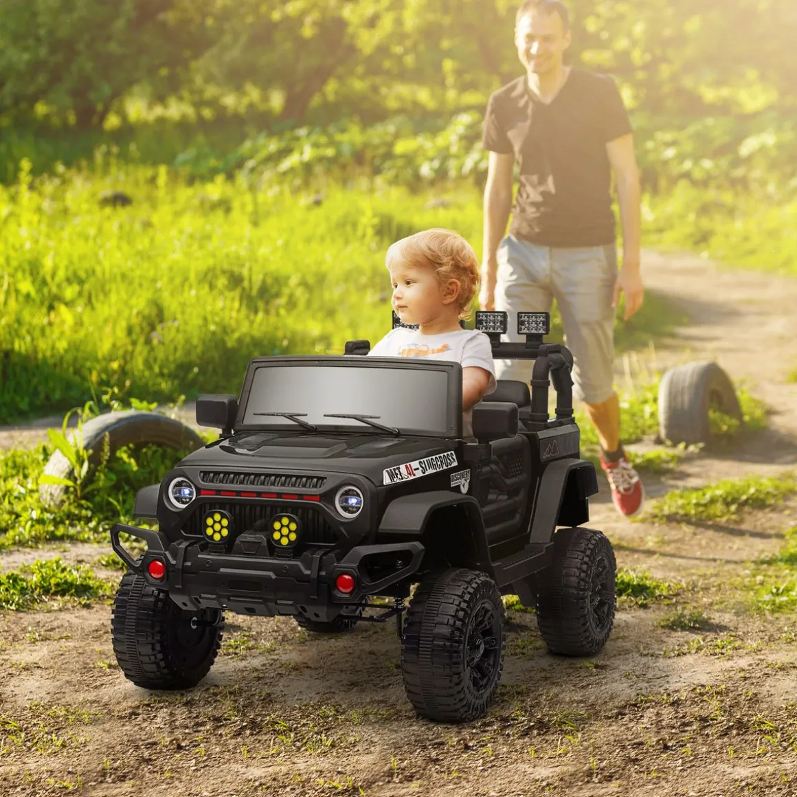 Coche eléctrico infantil Safari Aiyaplay 12V +3A + control remoto negro 65x63x100 cm