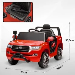 Coche eléctrico infantil Toyota Land Cruiser Aiyaplay luces LED + bocina + USB rojo 55,5x65x107 cm