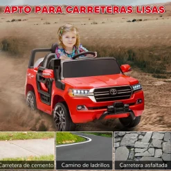 Coche eléctrico infantil Toyota Land Cruiser Aiyaplay luces LED + bocina + USB rojo 55,5x65x107 cm