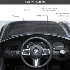 Cochecito eléctrico BMW 6GT Homcom infantil con luces + sonidos +3A negro 51x106x64 cm
