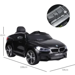Cochecito eléctrico BMW 6GT Homcom infantil con luces + sonidos +3A negro 51x106x64 cm