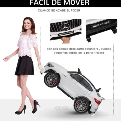 Cochecito eléctrico Mercedes AMG Homcom con mando +3A blanco 55x115x70 cm