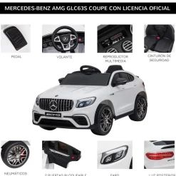 Cochecito eléctrico Mercedes AMG Homcom con mando +3A blanco 55x115x70 cm