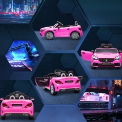 Cochecito eléctrico Mercedes SLC 300 Aiyaplay con mando + LED + música +3A rosa 44x107x62,5 cm