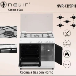 Cocina de gas con horno Nevir NVR-CB5PH 13250W 60L con tapa blanco 85 cm