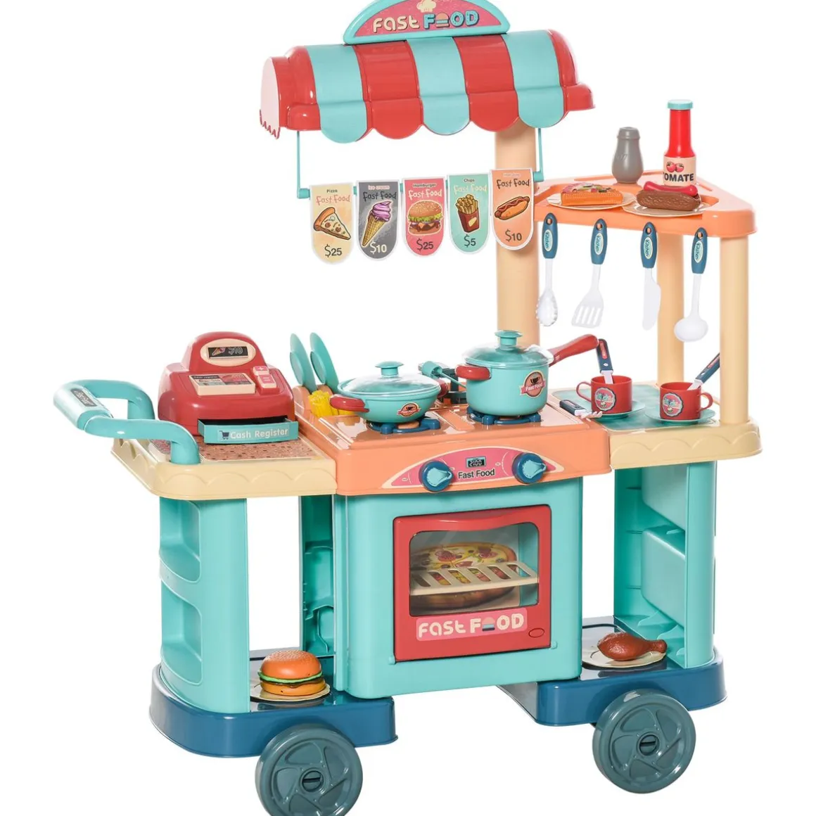 Cocina de juguete Burguer carrito + caja registradora multicolor 90,5x79,5x33 cm