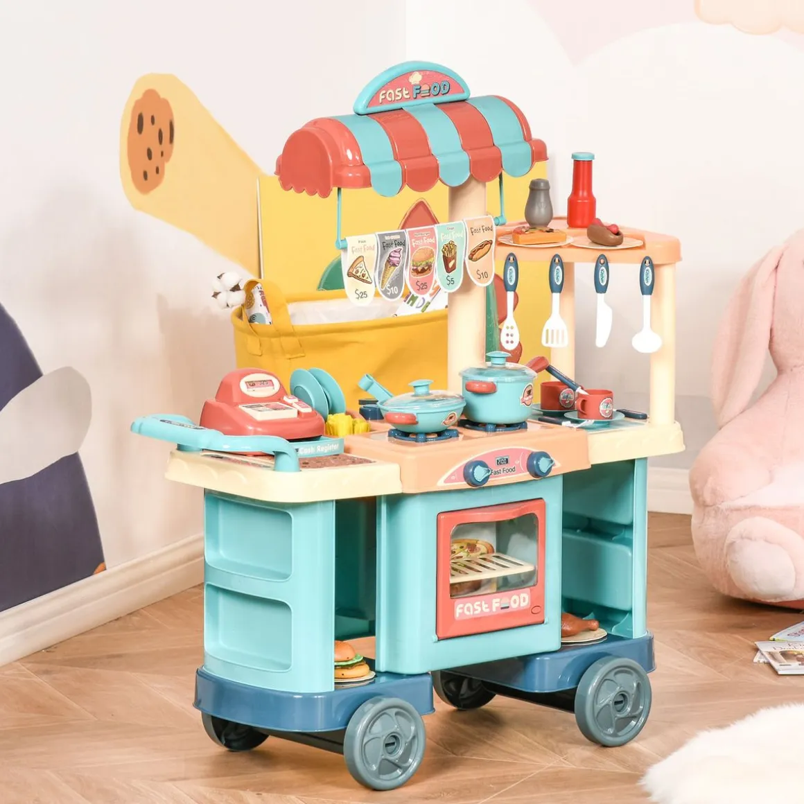 Cocina de juguete Burguer carrito + caja registradora multicolor 90,5x79,5x33 cm