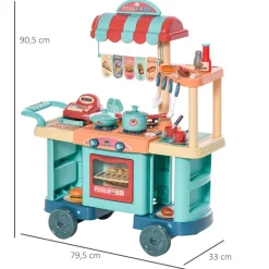 Cocina de juguete Burguer carrito + caja registradora multicolor 90,5x79,5x33 cm