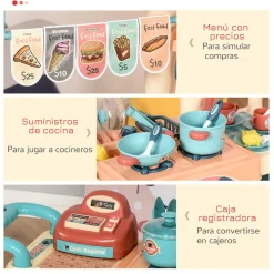 Cocina de juguete Burguer carrito + caja registradora multicolor 90,5x79,5x33 cm
